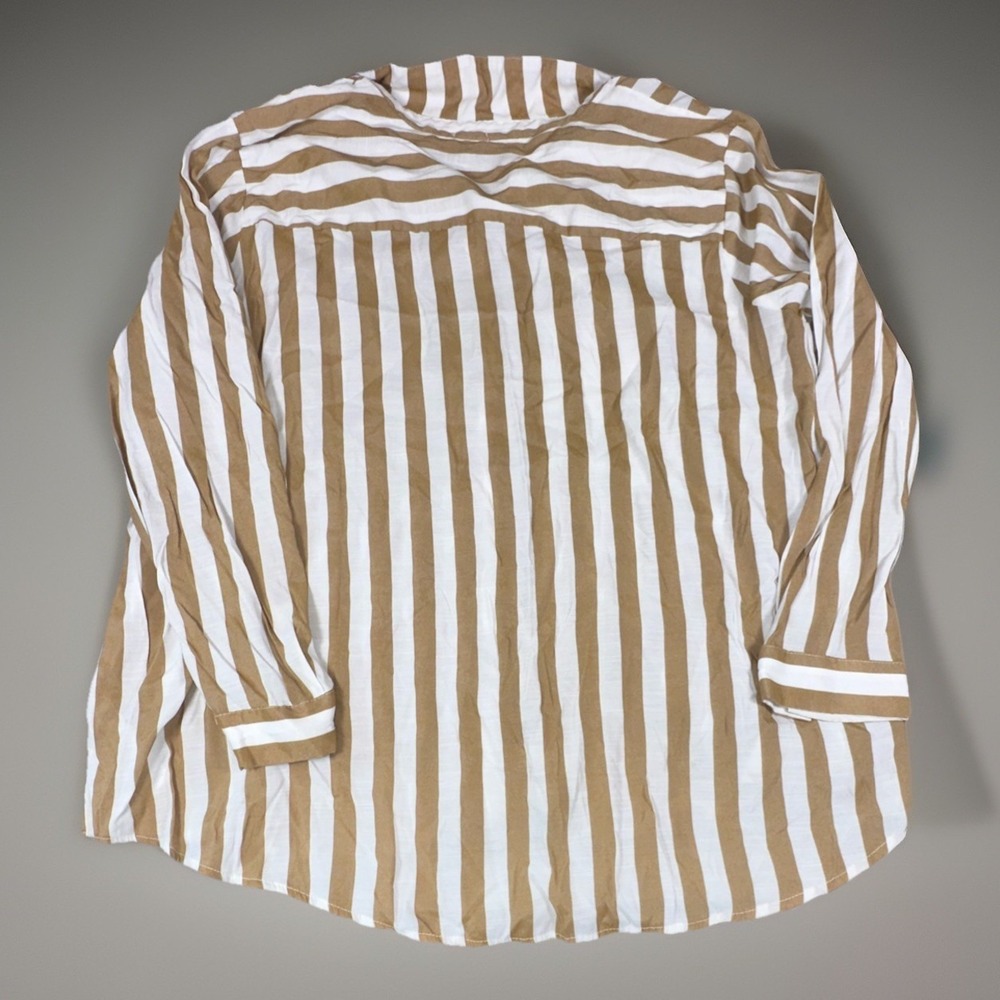 STUDIO 1886 Brown White Striped Collared Button Down Tunic Shirt 2XL Blouse EUC - Picture 5 of 6